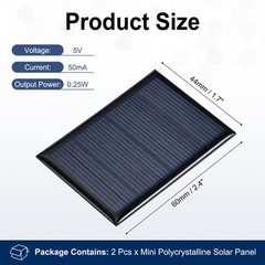 2Pcs 5V 0.25W 50mA Mini Polycrystalline Solar Panel 2.4×1.7″/60x44mm