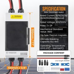 Solar Panels Disconnect Switch 25A 400VDC PV Shut Off Switch Outdoor 2 String Ci
