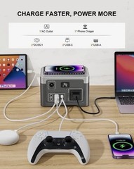 Portable Power Station LiFePO4 Battery 100W (200W Peak) 192Wh 7 Ports Qi Charge