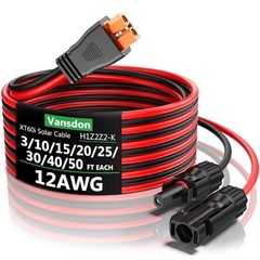 Solar to XT60i Extension Cable 12AWG 20FT XT60i Female to Male 12AWG-20FT