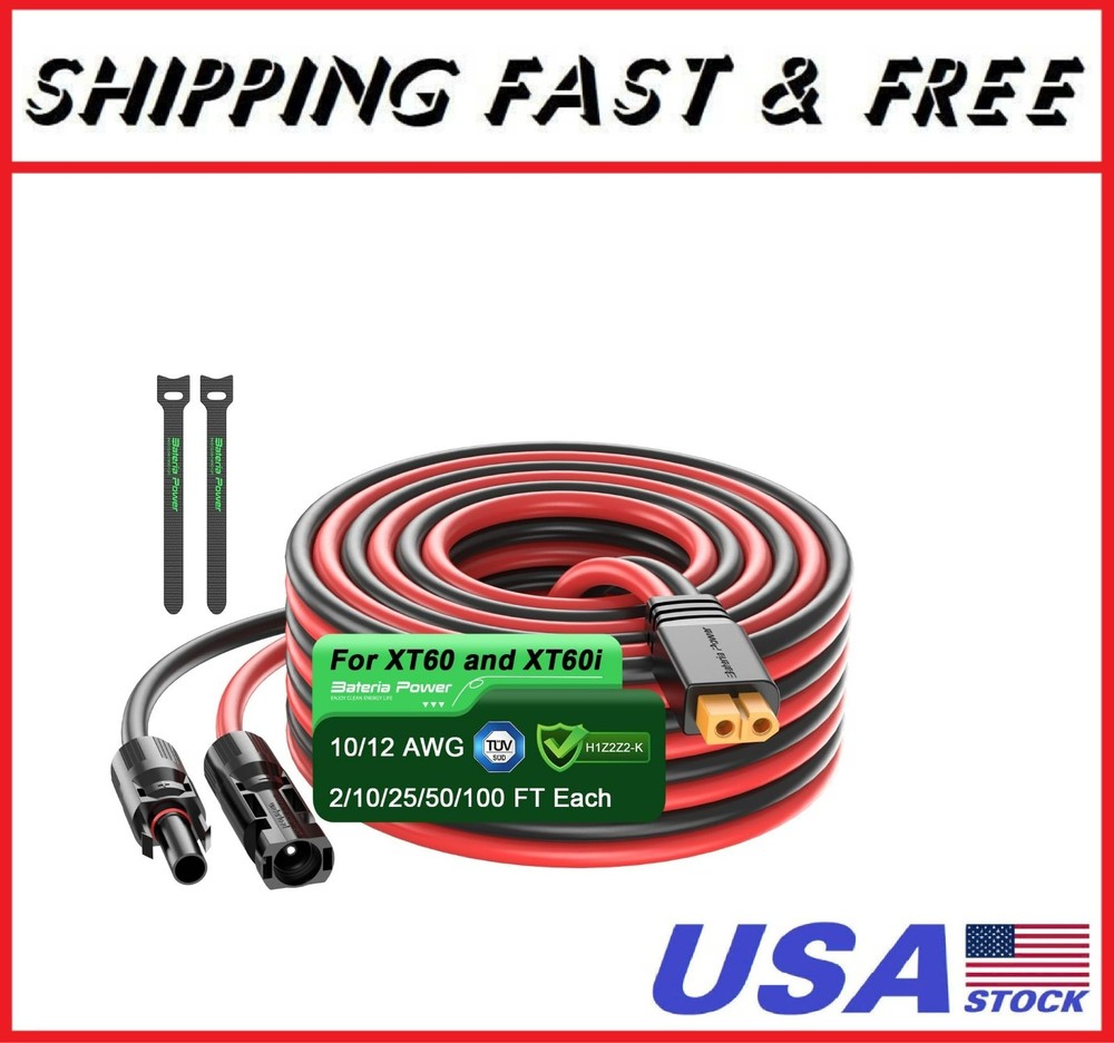Bateria Power Solar to XT60 Charge Extension Cable 10AWG 25Ft, Solar Connector