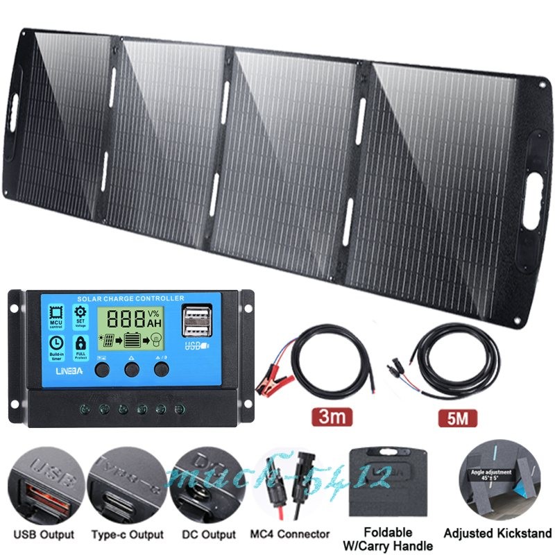 100W 200W Mono Solar Panel Kit 12V Battery Charging Power RV Home Off-Grid Boat