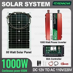 1000W Real Power Grennova Off-Grid Solar System Complete Kit 80W Panel 1000W Inv