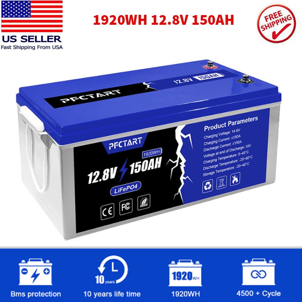 PFCTART 150AH LiFePO4 Lithium Battery Built-in Smart BMS for Solar RV Camping