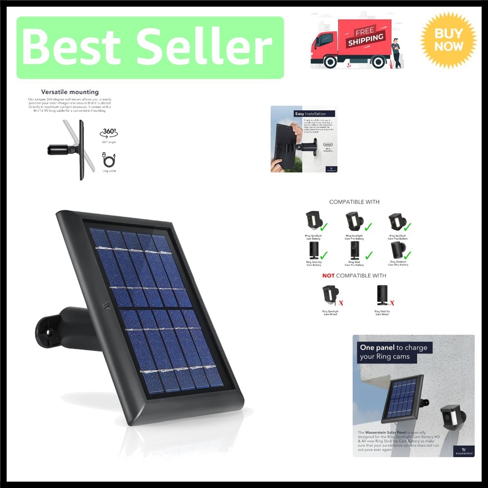 High-Efficiency Solar Panel for Ring Security Cameras – Hassle-Free 360 Mounting