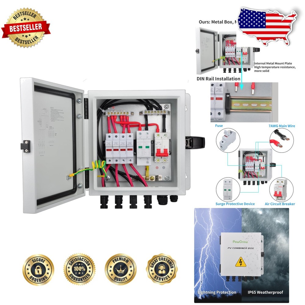 Durable 4 String Metal PV Combiner Box Solar System Fuse