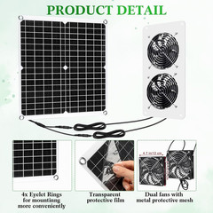 2 Sets 25W 12V Solar Powered Fan for Chicken Coop Waterproof Solar Panel Exhaust