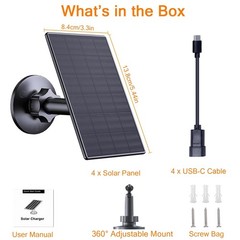 2W USB Solar Panel Charger for Security Cameras, 360° Adjustable Mount – 4 Pack
