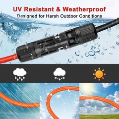 15FT Solar Extension Cable, 14AWG Tinned Copper, Heavy Duty Outdoor Power Cord f