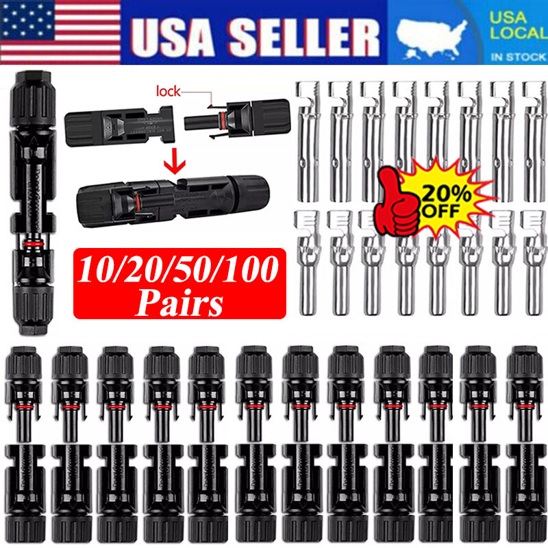 100 Pairs Male Female Wire Cable Connector Set Solar Panel Waterproof Connectors