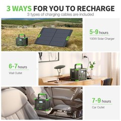 Portable Power Station 330W 288.6Wh Solar Generator, USB-C PD, Wireless Charger,