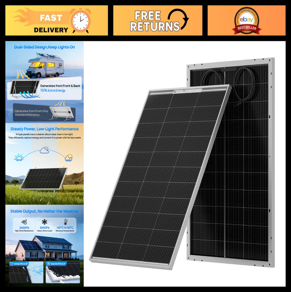 100W Bifacial 12V Solar Panel – High-Efficiency Monocrystalline PV Module for RV