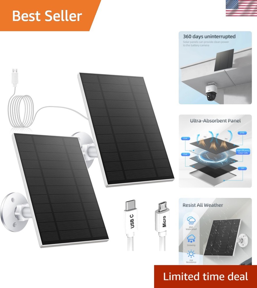 5W Solar Panel for Security Camera, Solar Panel with Micro USB & USB-C Port f…