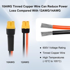 Solar Connector to XT60 Cable 35FT, 10AWG Solar to XT60 Female Extension Cabl…