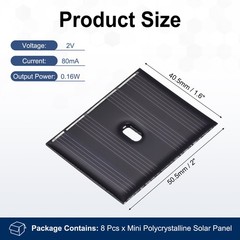 8Pcs 2V 0.16W 80mA Mini Polycrystalline Solar Panel 2×1.6″/50.5×40.5mm