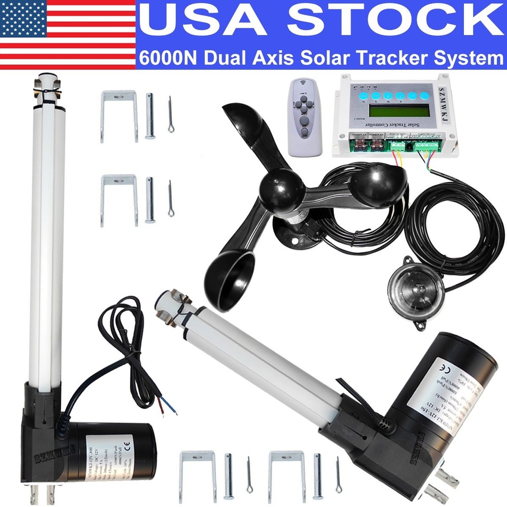 Dual Axis Solar Tracker Controller &2*6000N DC Linear Actuator Anemometer System