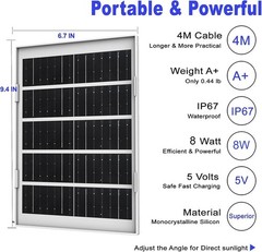 Fast Charging 8W Solar Panel for Bird Feeder Cameras – 360° Adjustable & 2 Pack