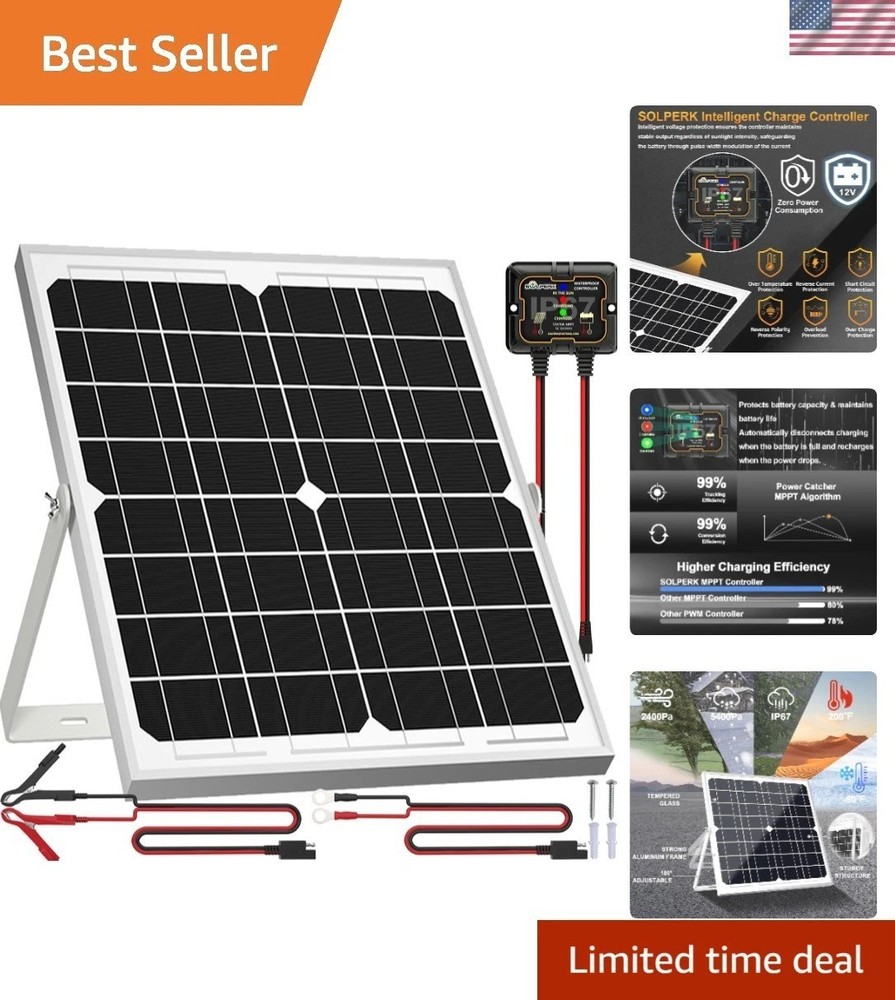 High Efficiency 20W Solar Battery Charger Kit for RV, Boat, & Car Maintenance