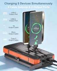 Solar Charger Power Bank 49800mAh with 4 Built-in Cables & 4 Foldable Orange