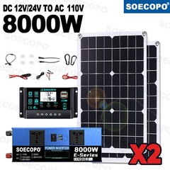 8000W Off-Grid Solar (12V/24V to 110V/220V) 2pcs Solar Panels,Charge Controlleid