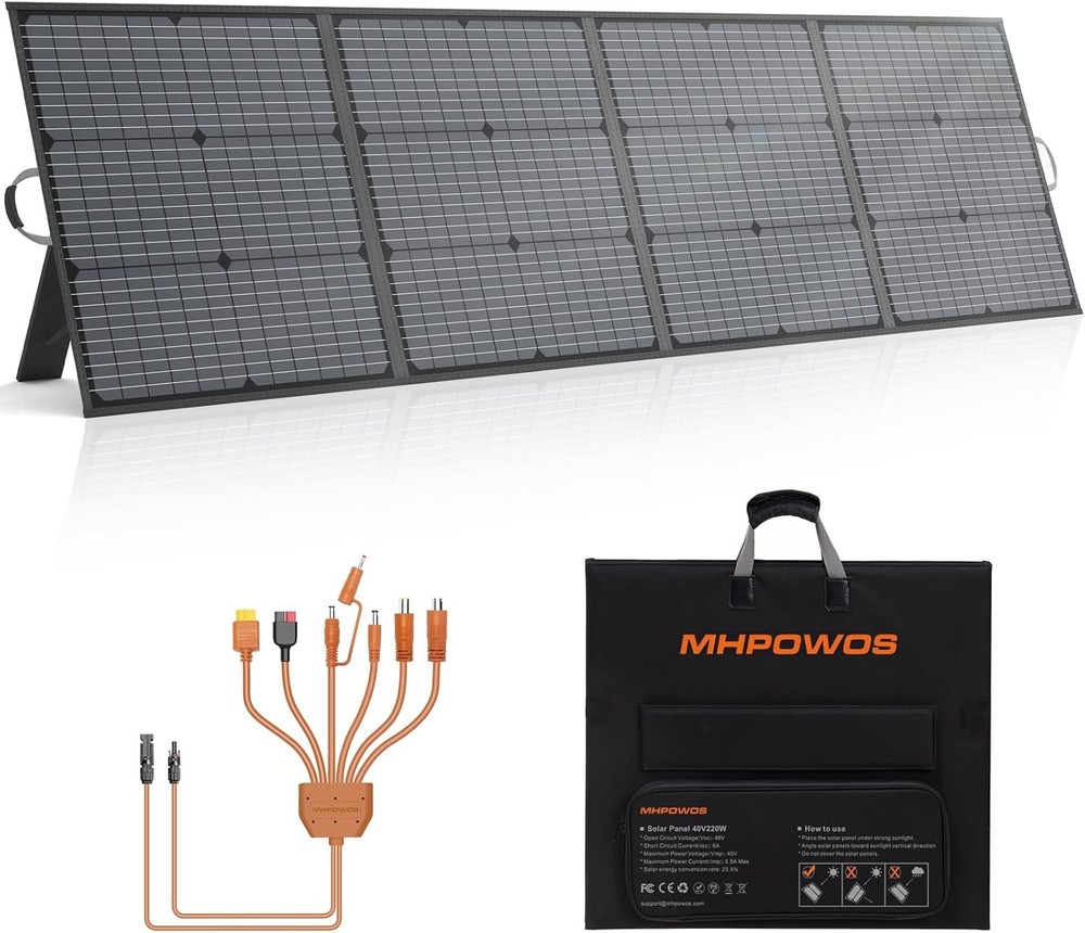220W 40V Foldable Solar Panel, Monocrystalline, IP67 Waterproof