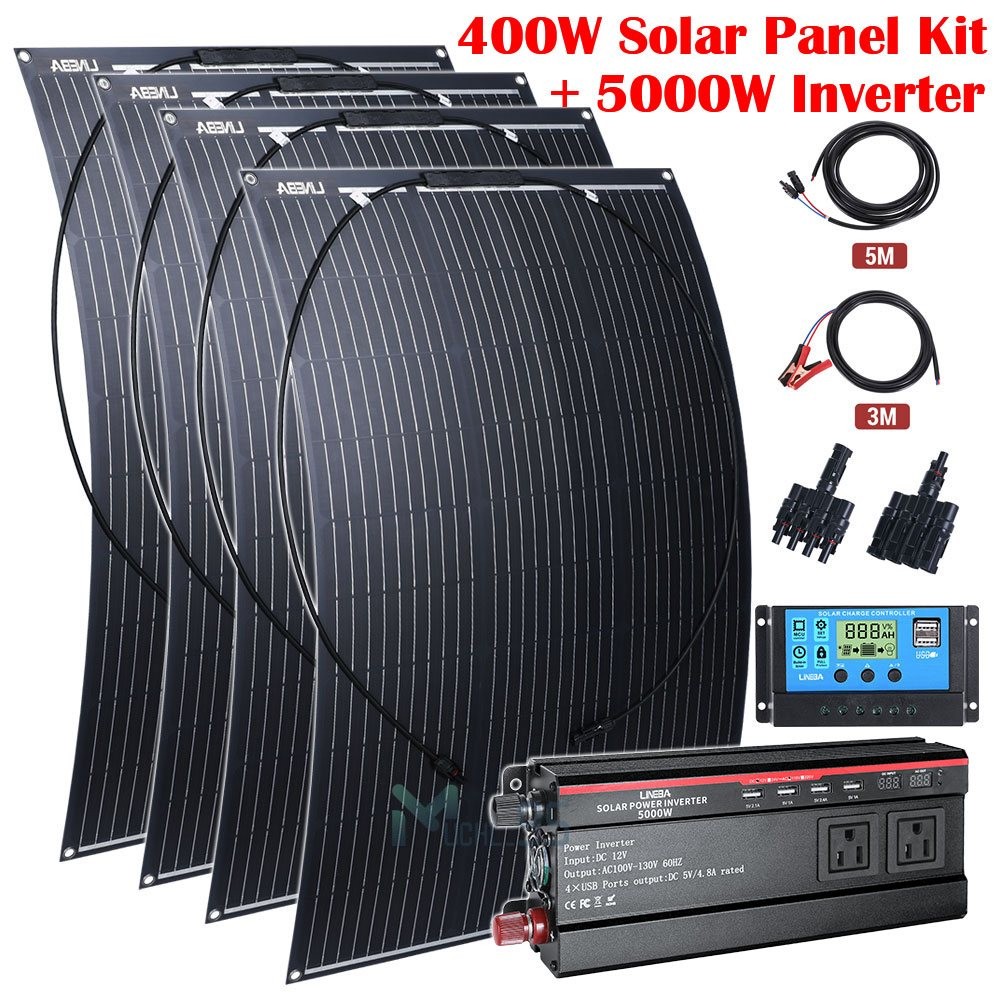 400W Watts Solar Panel Kit / 30A Controller/ 5000W Inverter For Home RV Off-Grid