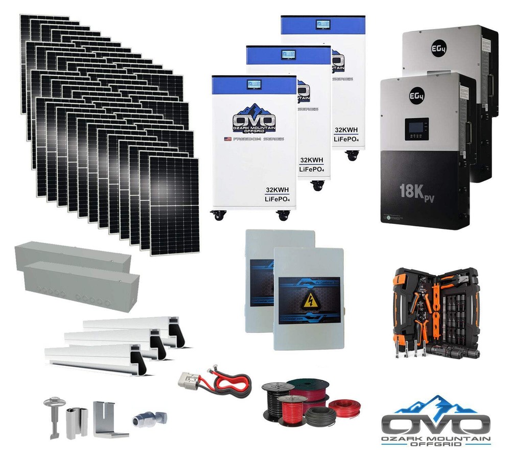25KW Complete Offgrid Solar Kit + EG4 18kPV + 3x 32KW OMO 48V Freedom Series Lit