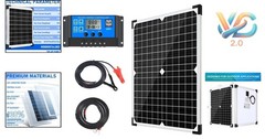 20W 12V Monocrystalline Solar Panel Kit with Charge Controller & Cables for R…