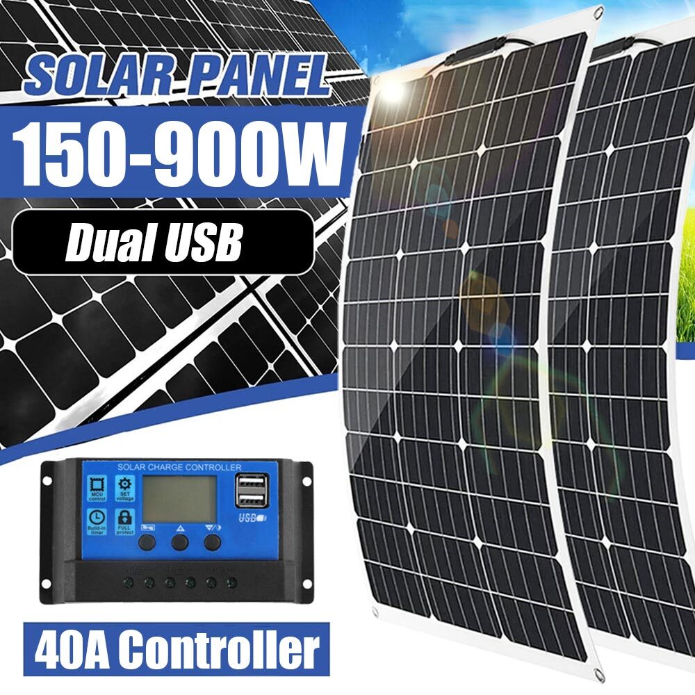 900W Flexible Solar Panel Kit 40A MPPT Solar Charge Controller Off Grid RV boat