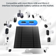 5W Solar Panel for Security Camera Wireless Outdoor USB-C Micro USB 9.8ft Cable