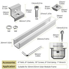 Anbte Solar Panel Bracket Kit, 6 Pcs 7.87 in Aluminium Solar Panel Mounting Rail