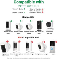 Solar Panel for Ring Camera, 6W Solar Charger with USB-C & Barrel Plug for Ring