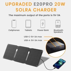 20W Portable Solar Panel Charger – USB-A & USB-C, Waterproof, Foldable for Campi