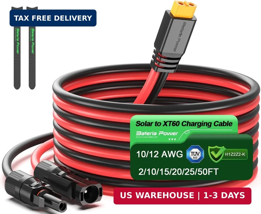 10 Feet Solar to XT60 Extension Cable, 12AWG Solar Panel Connector to XT60 Charg