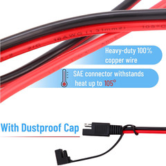 Bates- SAE to SAE Extension Cable, 3 FT, 16 AWG, SAE 2-Pin Quick Connect