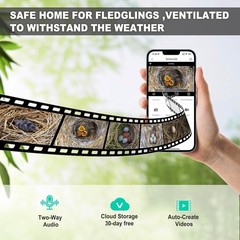 Solar Bird House W/ Camera 1080P HD Wooden Smart Birdnest Solar Powered Watch
