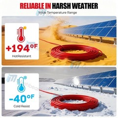 200 FT Solar Wire 10 AWG Solar Panel Extension Cable w/ Flexible Wire Connectors