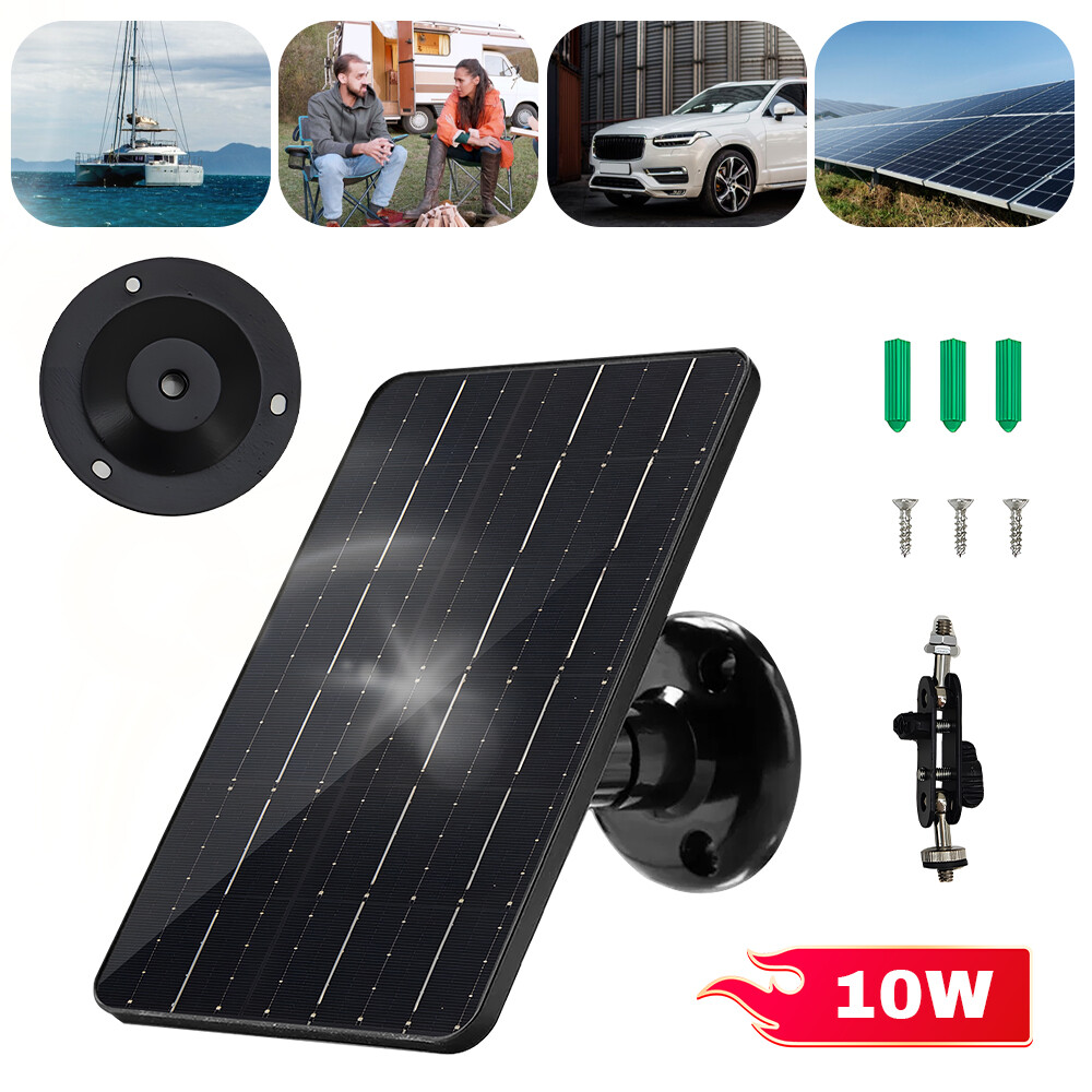 10W Solar Panel Charger USB Type-C 5V Waterproof Wall Mount for Security Camera