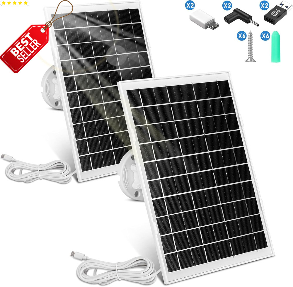 2pk 8W Solar Panel for Security Camera 5V USB-C DC Micro USB Compatible – US