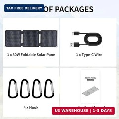 30W Portable Solar Panel,Foldable Solar Panels Charger for Camping Hiking Outdoo