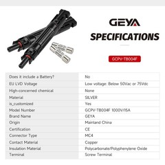 GEYA M/F Solar Panel Wire Cable Connectors IP67 Fuse Inline 10/15/20/30A 1000VDC