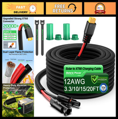 15FT Solar Panel XT60 Extension Cable, 12AWG, Flame Retardant, Power Adapter