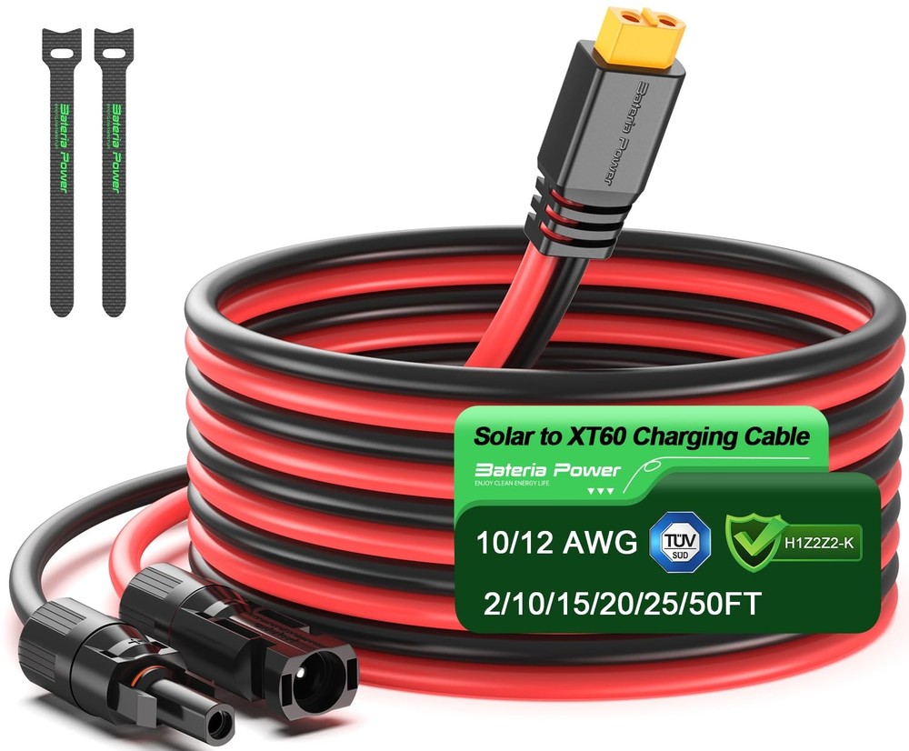 10 Feet Solar to XT60 Extension Cable, 12AWG Solar Panel Connector to XT60 Ch…