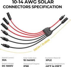 Solar Parallel Connectors for 2-3 Solar Panels, 2 to 6 Y Branch 10AWG Ad