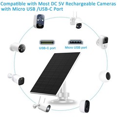 VUEBEE 2W Solar Panel for Security Cameras, USB-C/Micro USB, 2 Pack White