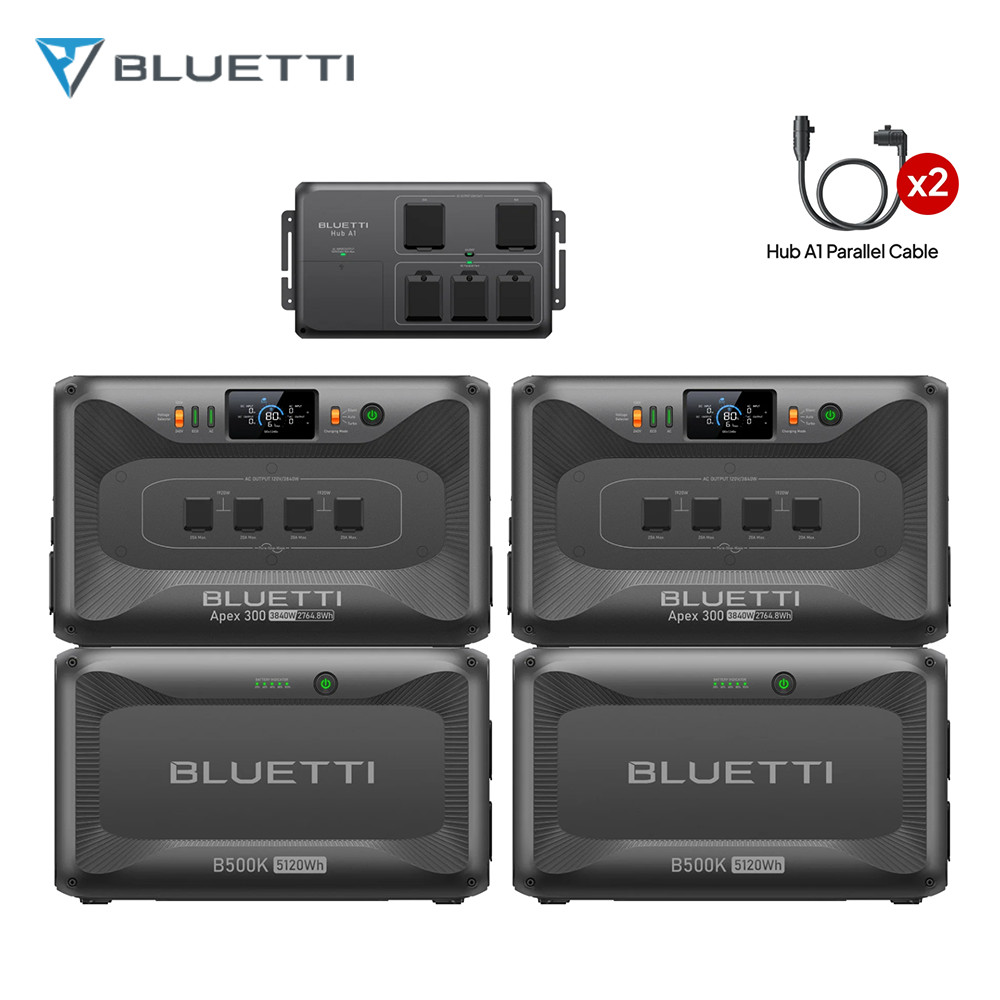 BLUETTI 2*Apex 300 15.7kWh Portable Power Station+2*B500K Batteries+Hub A1