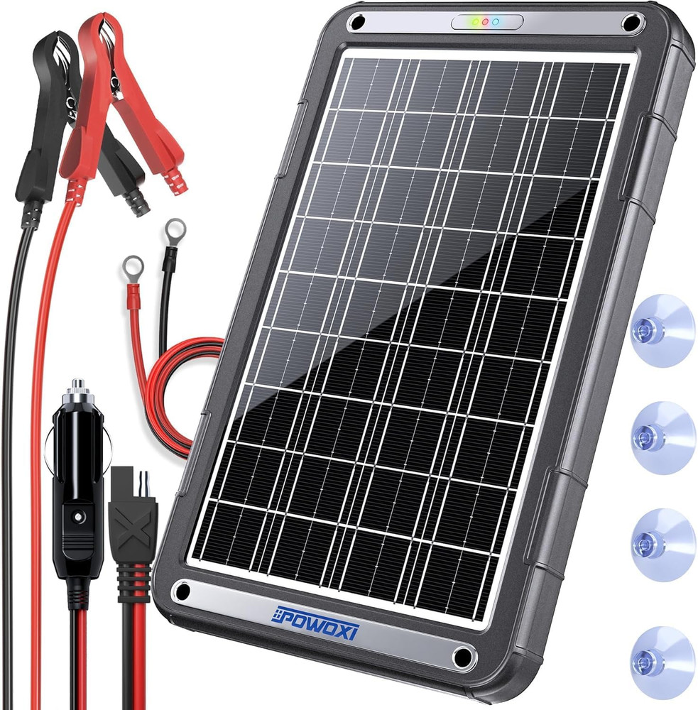 POWOXI 12V 15W Solar Car Battery Charger with MPPT for Automotive and Marine