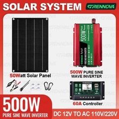 Grennova 500W Pure Sine Solar System 50W Panel 60A MPPT Dual Voltage Inverter