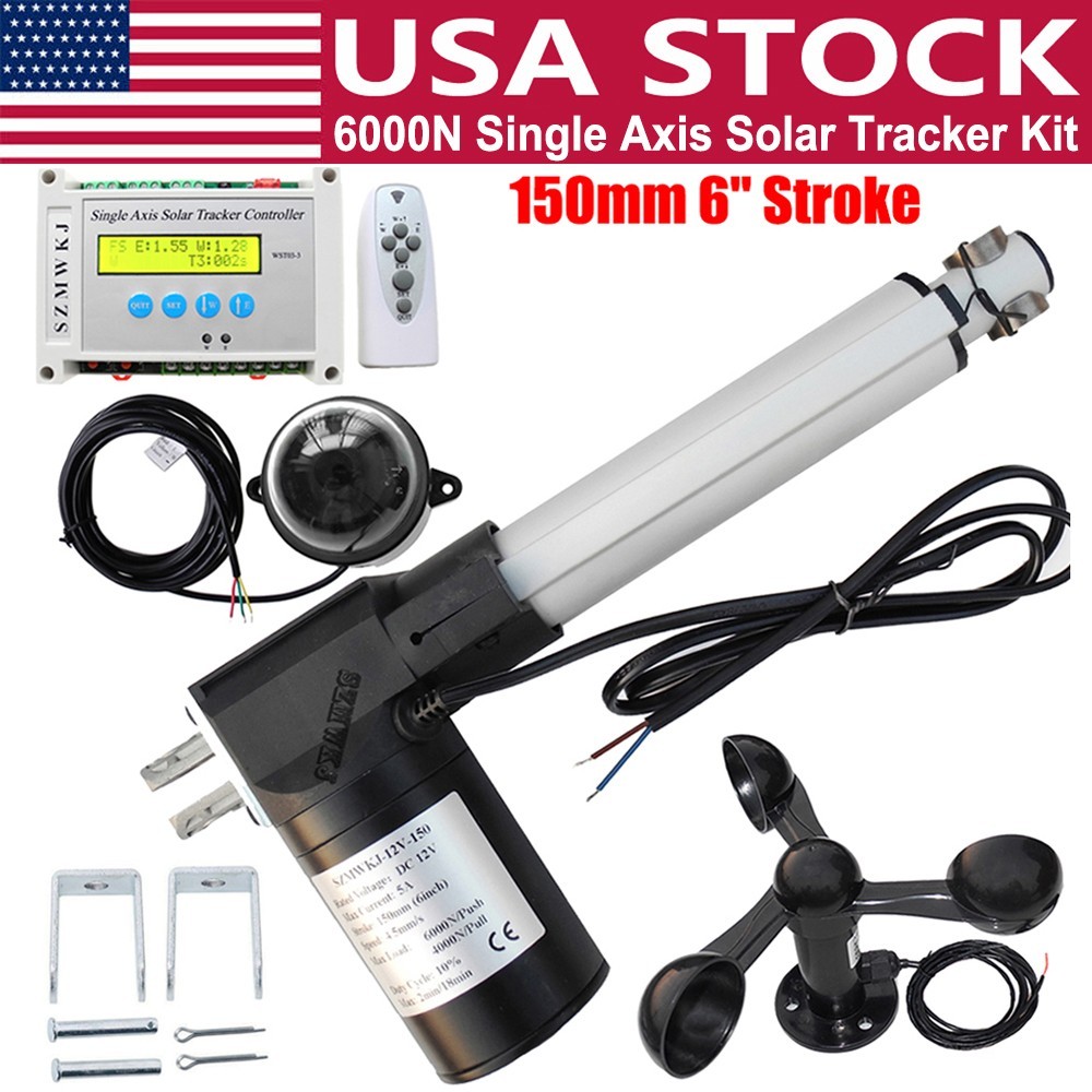 6000N Single Axis Solar Tracker +Controller +12V 6″ Linear Actuator +Wind Sensor