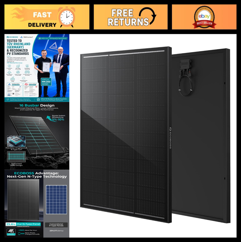 100W Solar Panel Monocrystalline 25.6% Efficiency | TÜV Certified for Off-Grid U